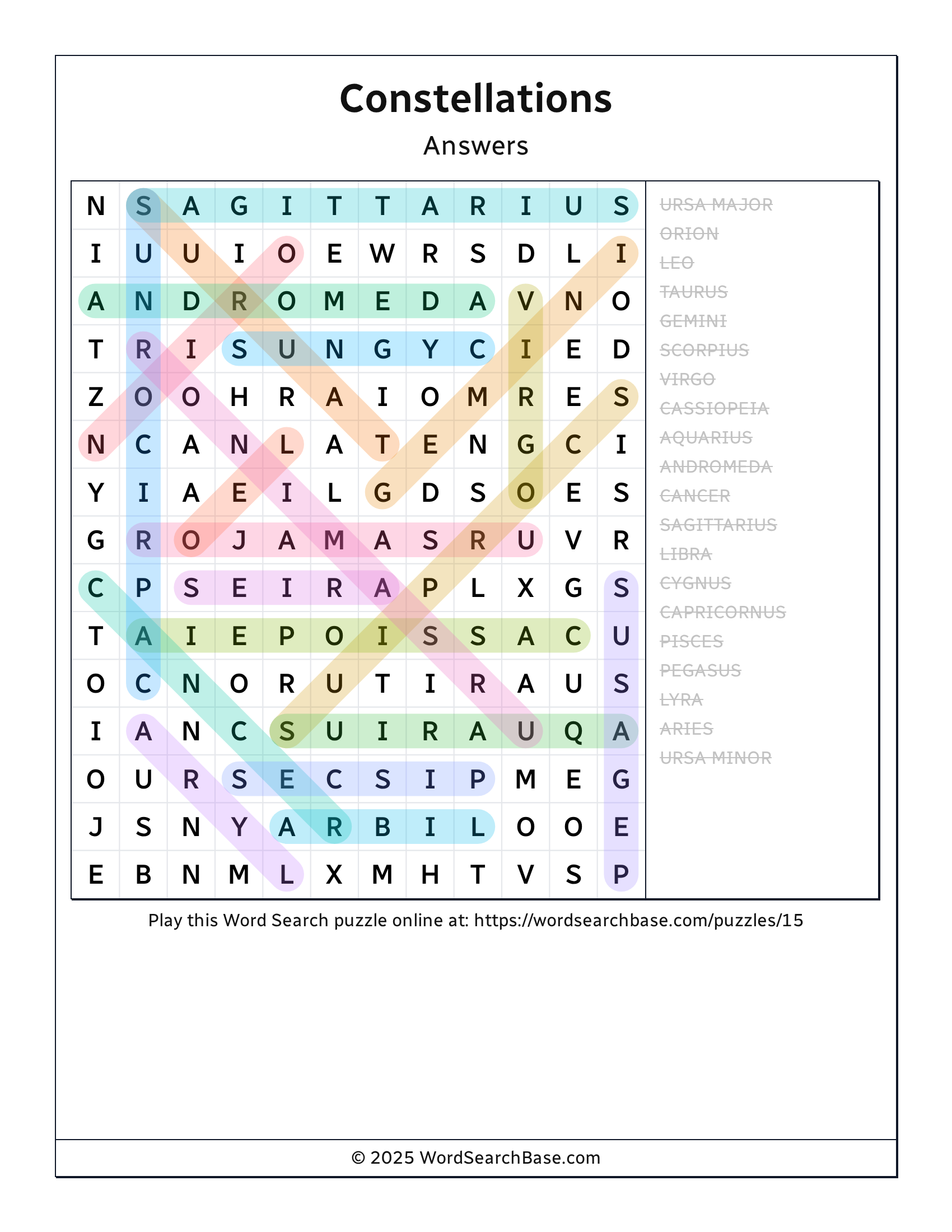 Constellations Word Search