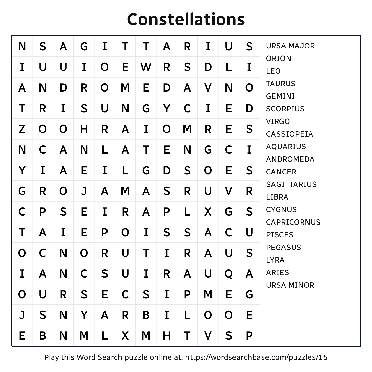 Constellations Word Search